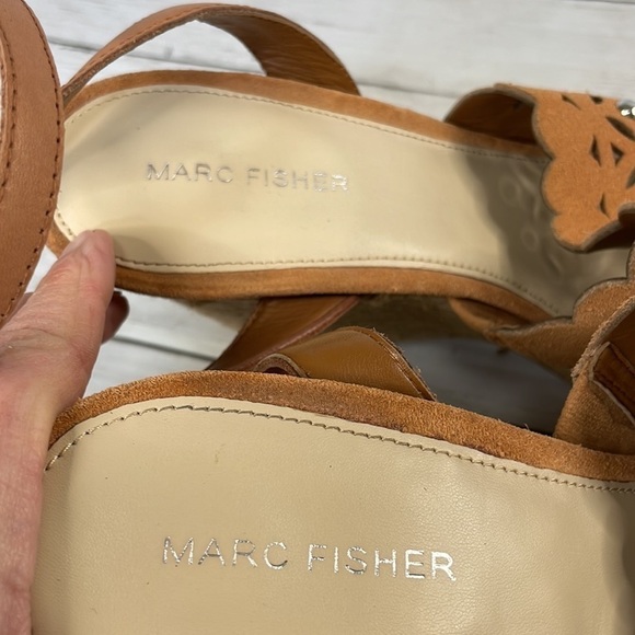 Marc Fisher Butterscotch Suede Studded Wedge Espadrille Ankle Strap Sandal - Picture 10 of 11